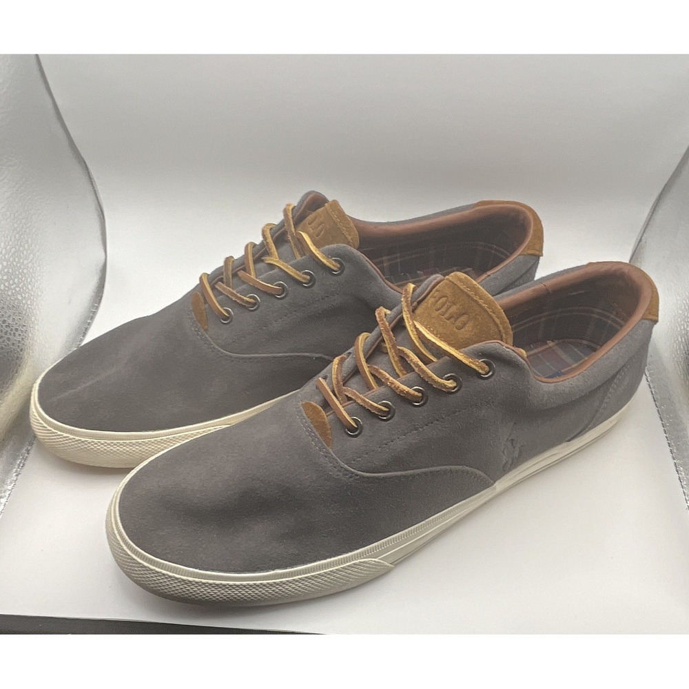 Polo Ralph Lauren Vaughn Men's Gray/Brown Leather Suede Sneakers Size US 14 D